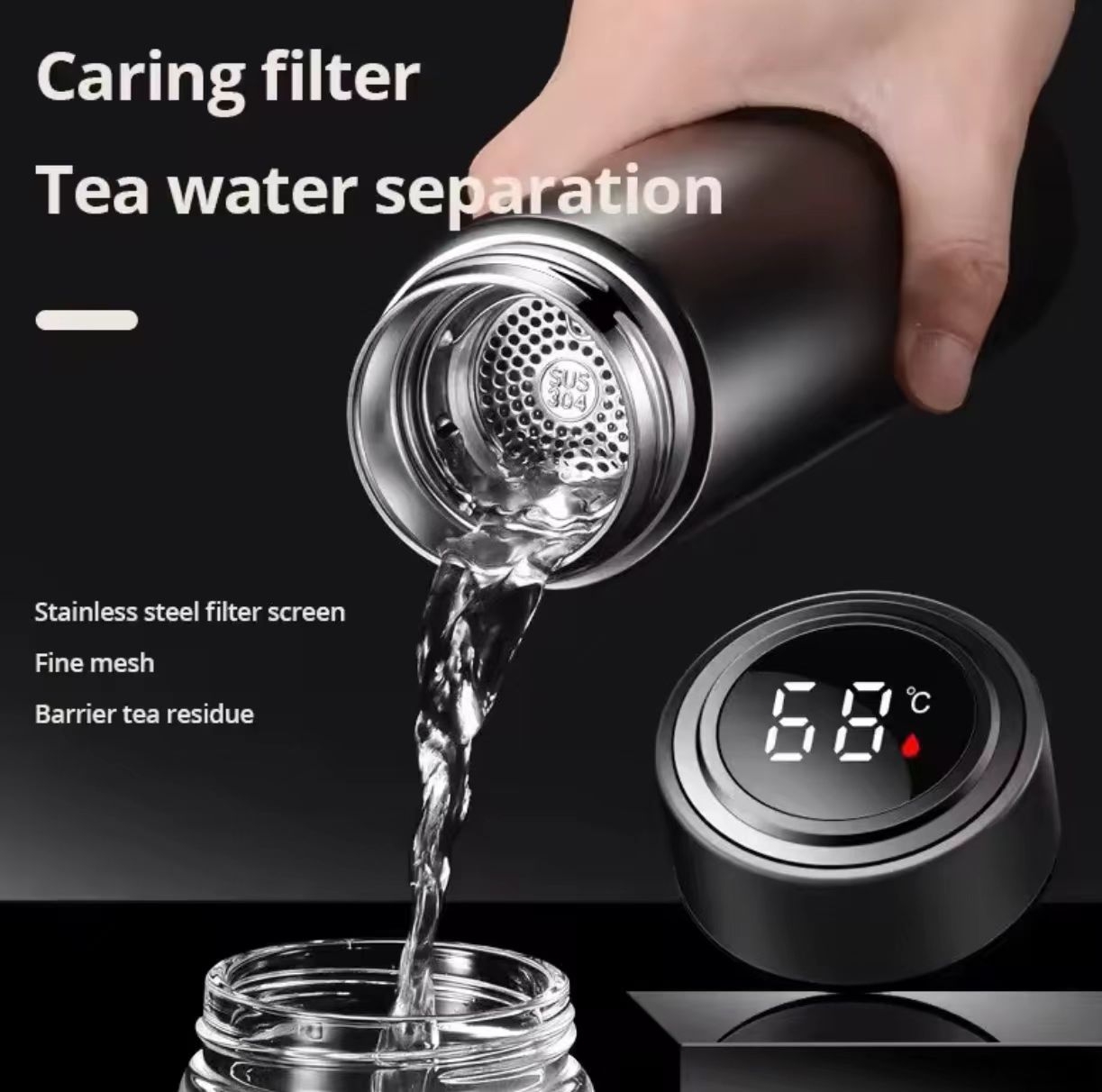 Temperature Display Thermos Cup Water Bottle Stainless Steel Divided Thermos Bottle Outdoor Vacuum Flask Insulated Cup Gift