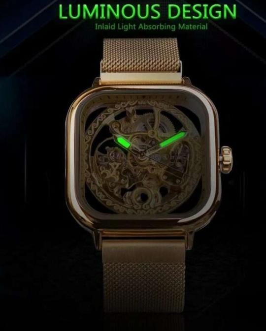 Forsining Automatic Watch – Skeleton Dial Self-Winding Mechanical Men’s Timepiece, Stainless-Steel Case, Luminous Hands, Leather/Mesh Strap Options, 3ATM Water Resistant, Gift Box (FS Series)