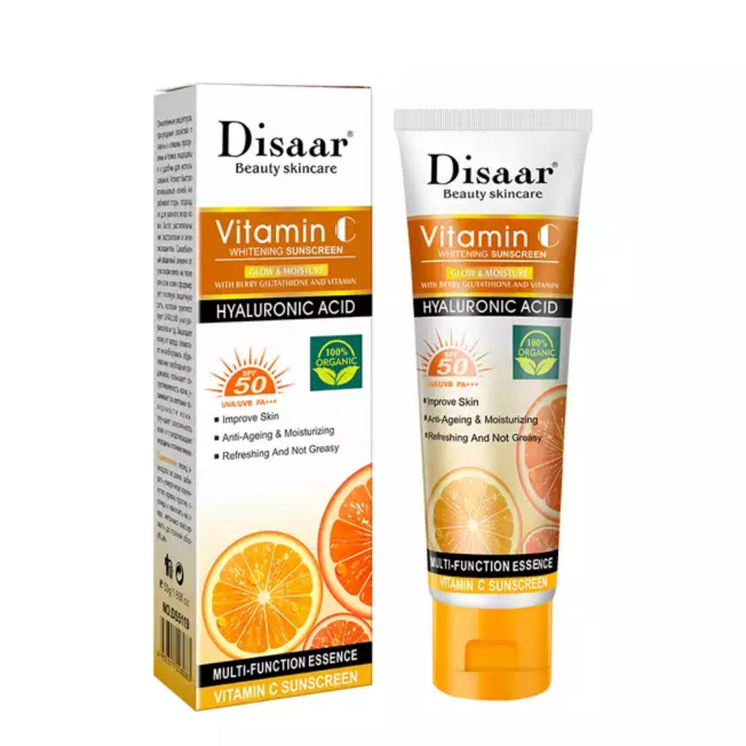 Vitamin C Sunscreen Rice Sun Cream SPF 50+ High UVA UVB Protection with Hyaluronic Acid Berry Glutathione Sun Cream PA+++ UVA UVB Sun Block - Disaar