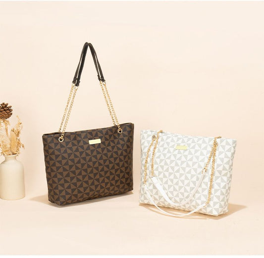 Geometric print Women's new fashion generous sequin embellished chain shoulder bag