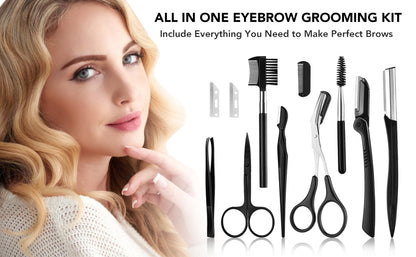 12PCS Black Eyebrows trimmer Eyebrow Trimming Scissors Stainless Steel Tweezers Eyebrow Scraping Eyebrow Comb Razor Eyebrow Clip Makeup Tools Sets