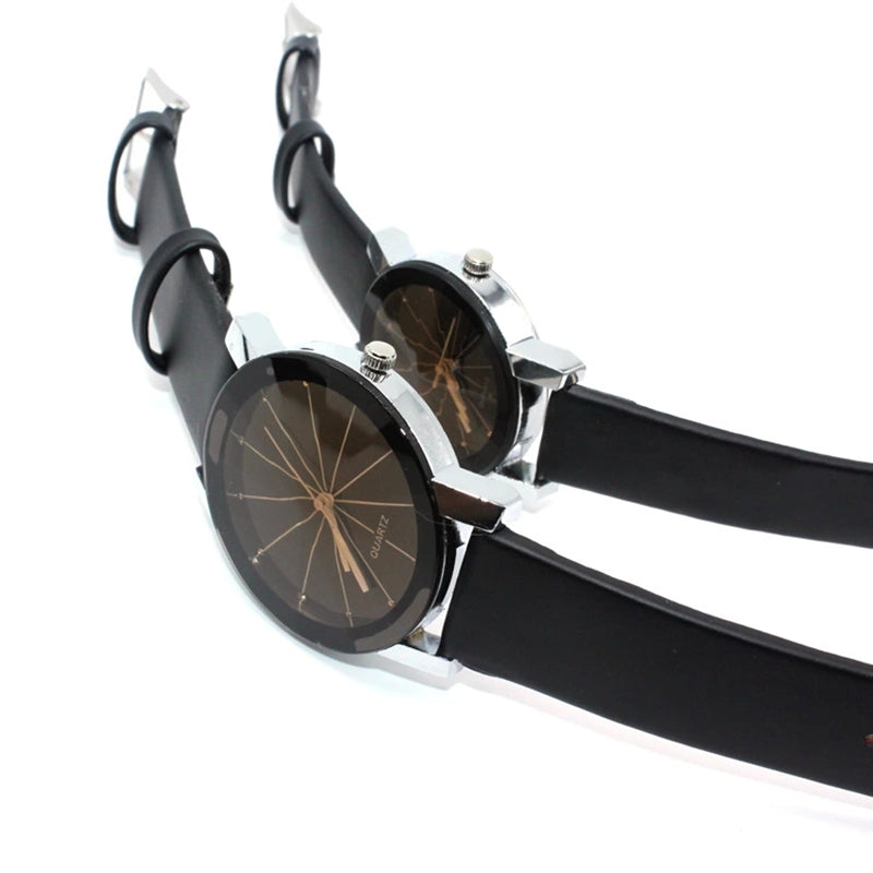 2Pcs/set Fashion Luxury Couple Wrist Watches Simple Spot Meridian Ray Watch For Man And Women Leather Casual Student Quartz Watchs Valentine's Day Gift For Lovers