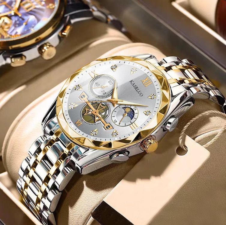 New multifunctional men's quartz watch versatile trendy waterproof luminous watch six-pin timing casual trendy men's alloy men's watch