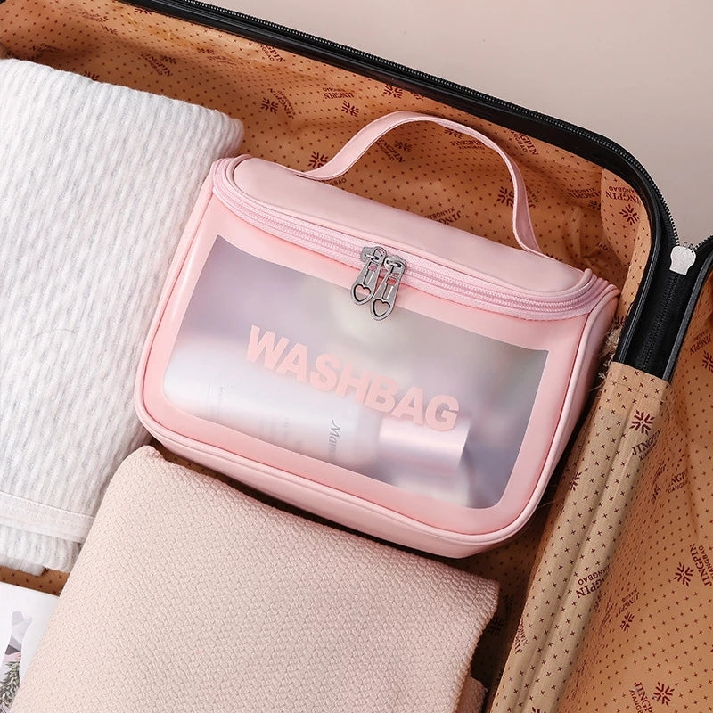 New arrival 1p PU Woman Toiletry Bag Transparent Waterproof Makeup Storage Box Large Capacity Cosmetic Bag Portable Travel Wash Storage Bag