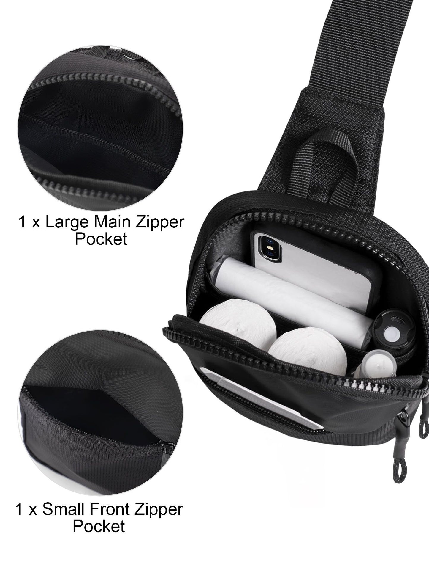 Mini Crossbody Sling Bag Chest Bag Dual Pocket Water Resistant Fanny Pack Running Phone Holder for Men Women Workout Travelling