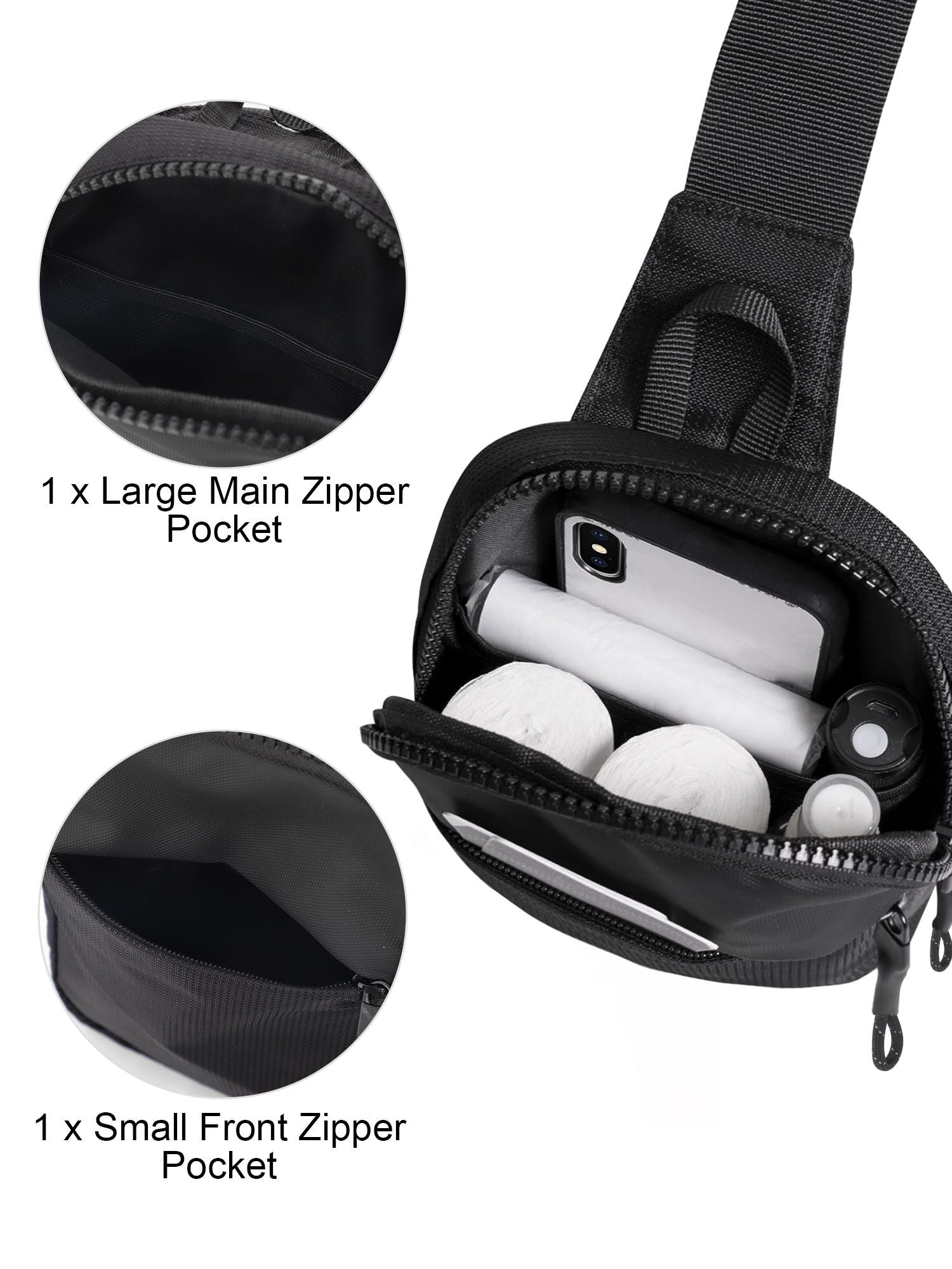 Mini Crossbody Sling Bag Chest Bag Dual Pocket Water Resistant Fanny Pack Running Phone Holder for Men Women Workout Travelling