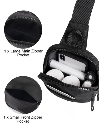 Mini Crossbody Sling Bag Chest Bag Dual Pocket Water Resistant Fanny Pack Running Phone Holder for Men Women Workout Travelling