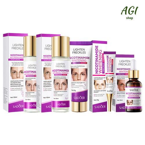 Face Skin Care Set Nicotinamide Whitening Freckles Cream + Facial Cleanser + Moisturizing lotion + Face Essence + Face Toner + Masks 5 Pcs Remove Melasma Dark Spot Acne Marks Brightening Skin Tone
