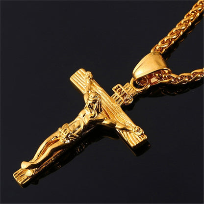 Jesus Cross Religious Element Personality Sweater Chain Titanium Steel Men's Pendant Necklace Retro Style Pendant Men and Women Same Style
