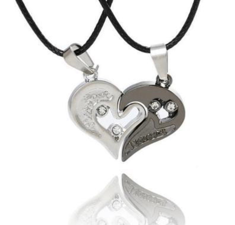 2 Pieces/Set Couple Heart Crystal Necklaces love necklace,lover necklace