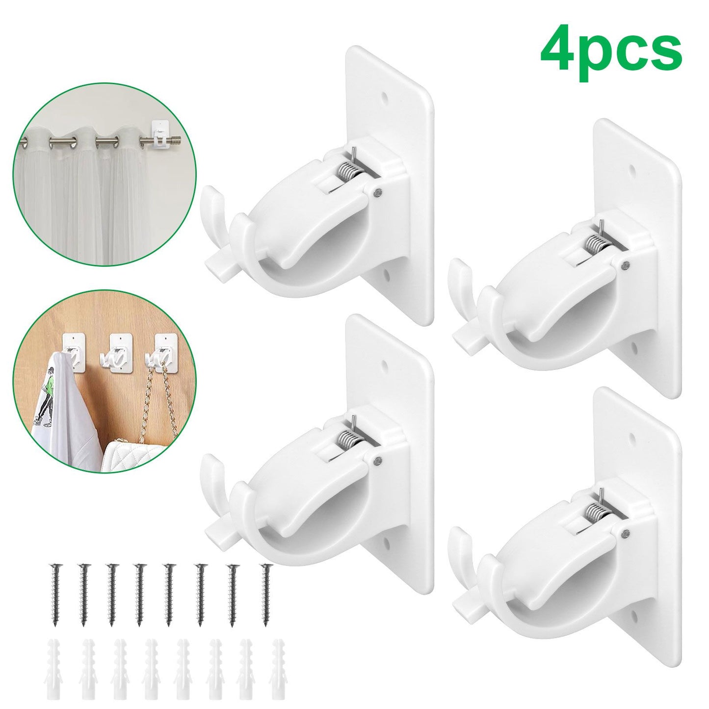 4pcs Curtain Rod Bracket, Self Adhesive Wall Mount Holder, Drapery Hook Holders Fixing Rod Holder Curtain Pole Wall Brackets Towel Rod Hooks for Home Bathroom Kitchen Hotel Use