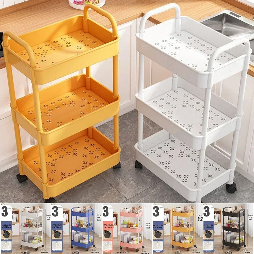 UPHUI 3 Layers Removable Storage Rack Mobile Multi-Functional Organizer Floor Standing Portable Storage Rack for Bathroom Kitchen