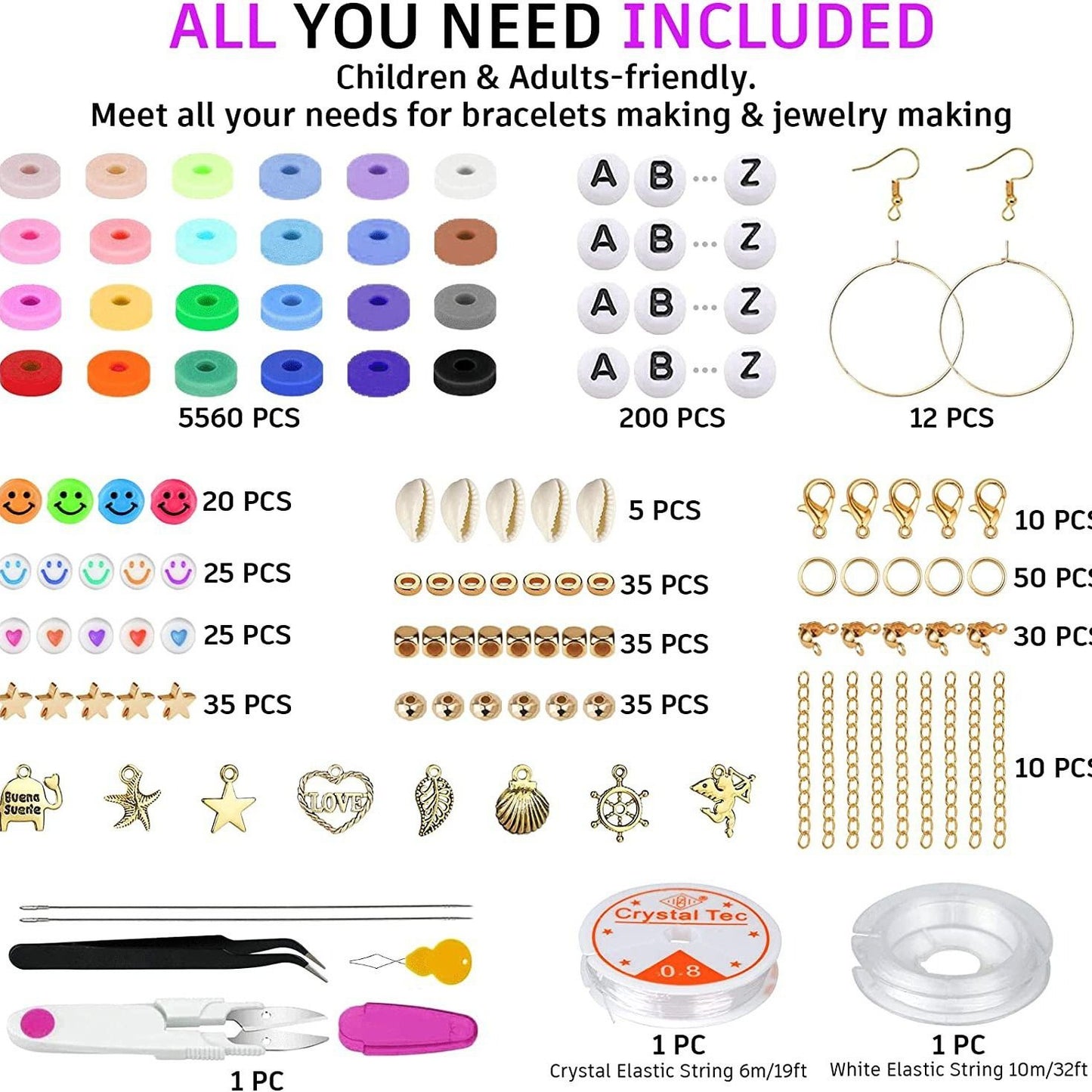 6000 Pcs Clay Beads for Bracelet Making Kit, 24 Colors Flat Round for Jewelry Bracelet Necklace Earring Making for Girls 8-12, Gift