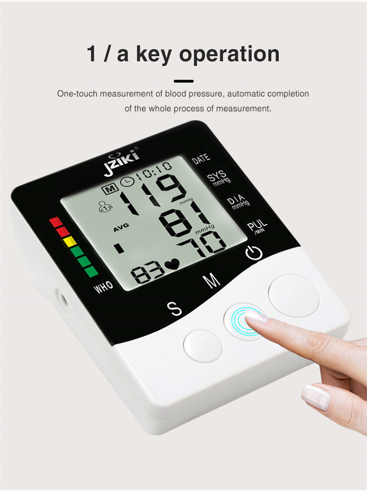 Professional Upper Arm Digital Blood Pressure Monitor with Cuff Intelligent Pressure Heart Rate Detection Colorful Backlight Heartbeat & Hypertension Detector