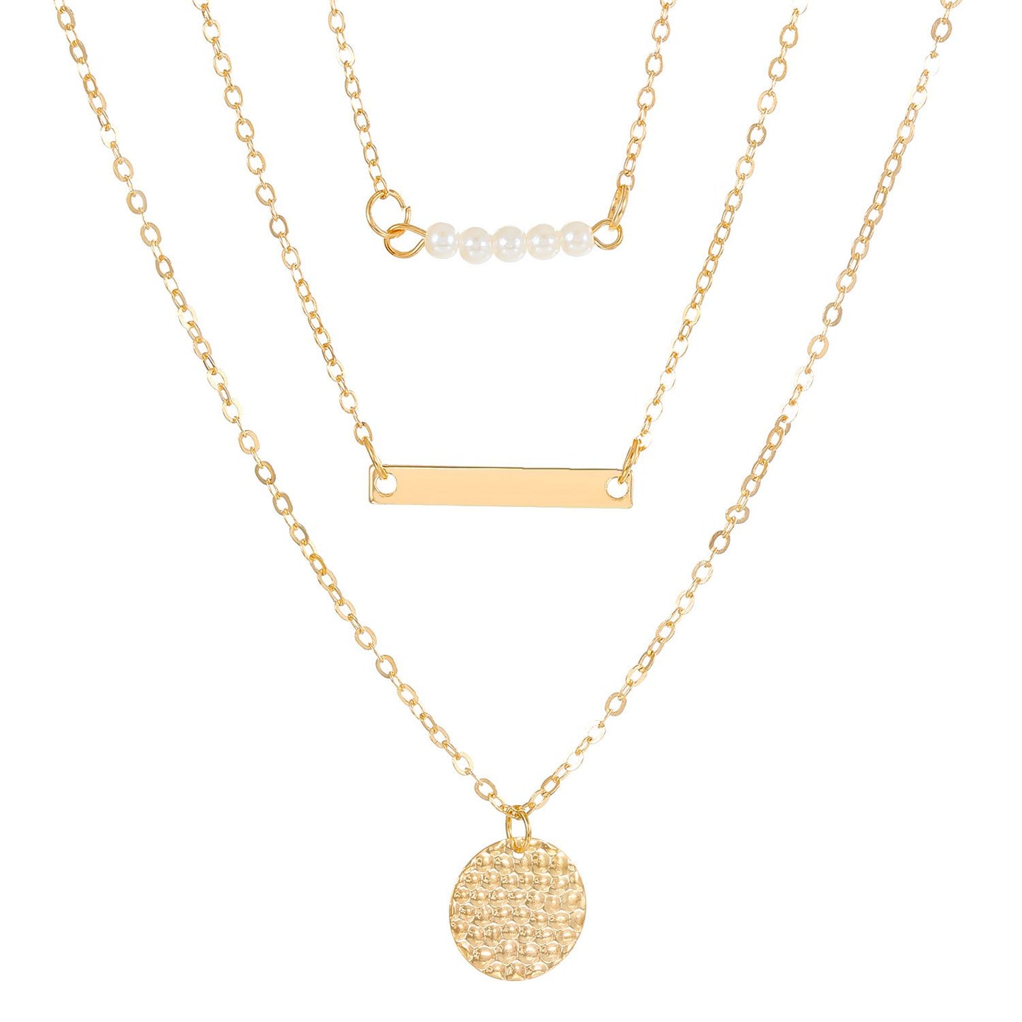 Three-layer necklace pearl geometry Round element Personality and fashion Rose gold necklace Women's Necklaces