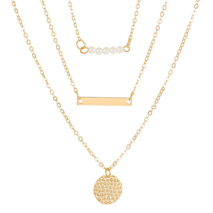 Three-layer necklace pearl geometry Round element Personality and fashion Rose gold necklace Women's Necklaces