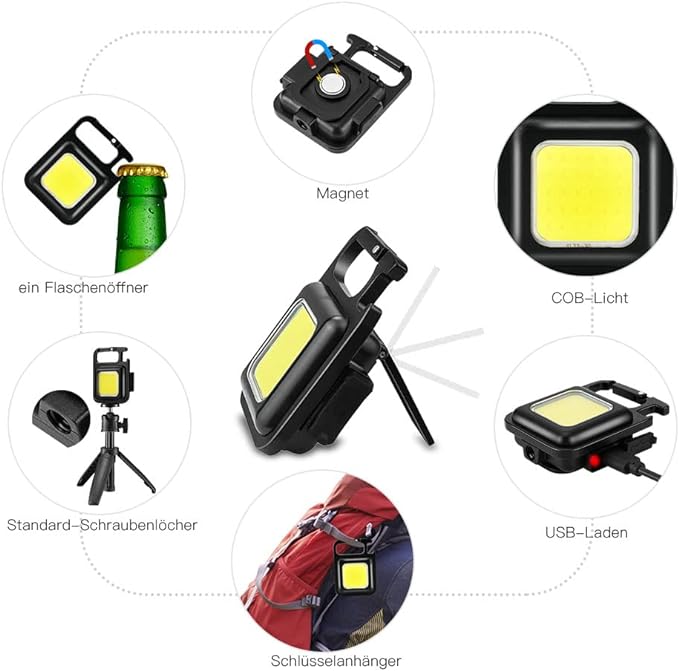 COB Keychain Work Light, Pocket Small Mini Flashlight Rechargeable Keyring Torch, Valentines Gifts for Him Boyfriend Men, Cool Tools for Auto, Repairing, Emergency