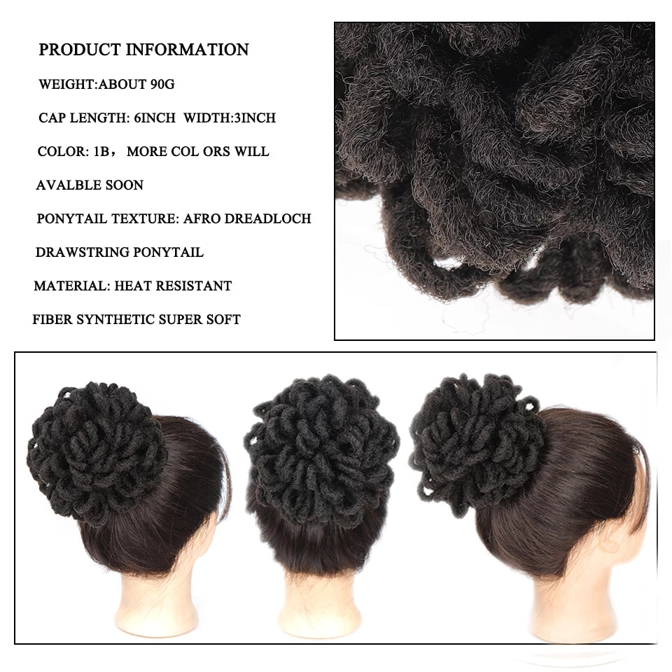 Synthetic DreadLock Afro Puff Hair Bun Chignon Drawstring Ponytail Faux Locs Clip In Pony Tail Hair Pieces for Black Women
