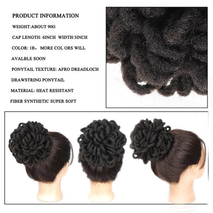 Synthetic DreadLock Afro Puff Hair Bun Chignon Drawstring Ponytail Faux Locs Clip In Pony Tail Hair Pieces for Black Women