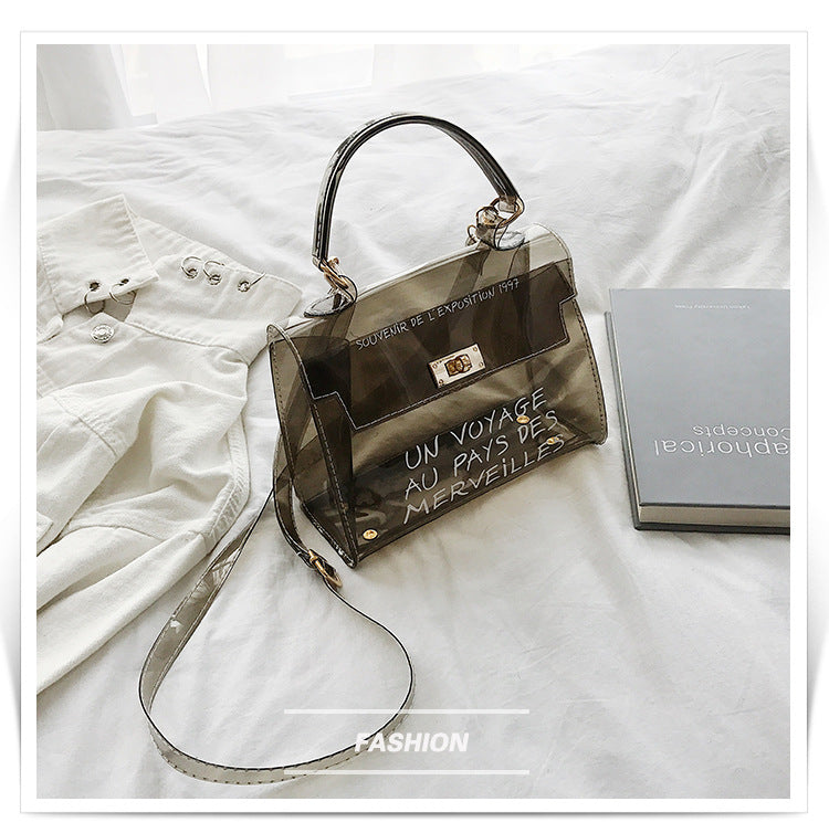 Women's candy color bag transparent bag 2024 letter jelly bag portable female bag shoulder diagonal bag