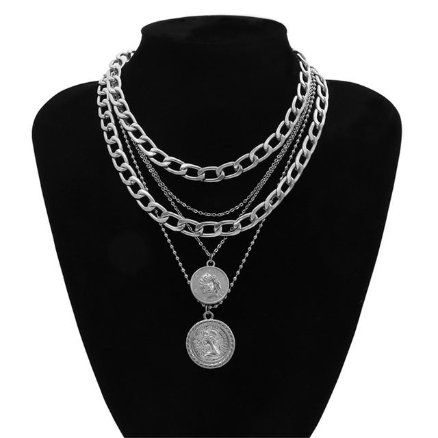 European And American Jewelry Ins Style Creative Versatile High Sense Multi-Layer Portrait Pendant Girl Necklace Collarbone Chain Shein
