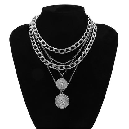 European And American Jewelry Ins Style Creative Versatile High Sense Multi-Layer Portrait Pendant Girl Necklace Collarbone Chain Shein