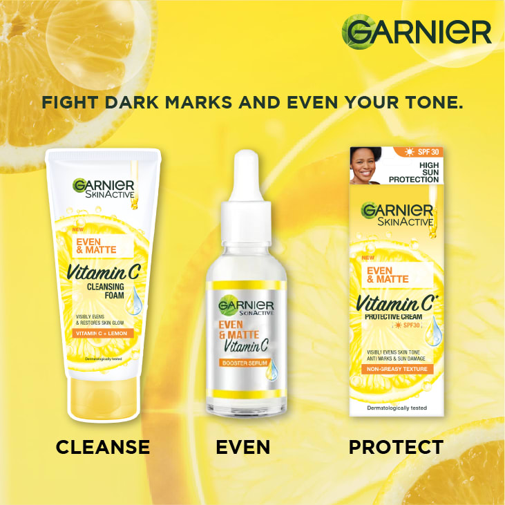 【Discounted】Garnier Eventone Day Routine Kit: Even & Matte Vitamin C Cleansing Foam 50ml + Serum 15ml+ Sunscreen Spf 30 50ml