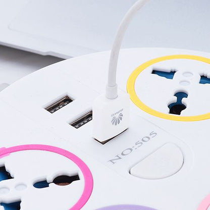 British Round Desktop Socket Universal Power Strip Power Socket Heavy Duty Surge Protector Plug Power Socket 5 Way Outlets 3 USB Charging Ports USB Charger Adapter 6.56 ft Long Extension Cord