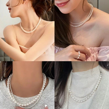 New French temperament geometric pearl double-layer necklace fashionable simple high-end clavicle chain fashionable versatile necklace