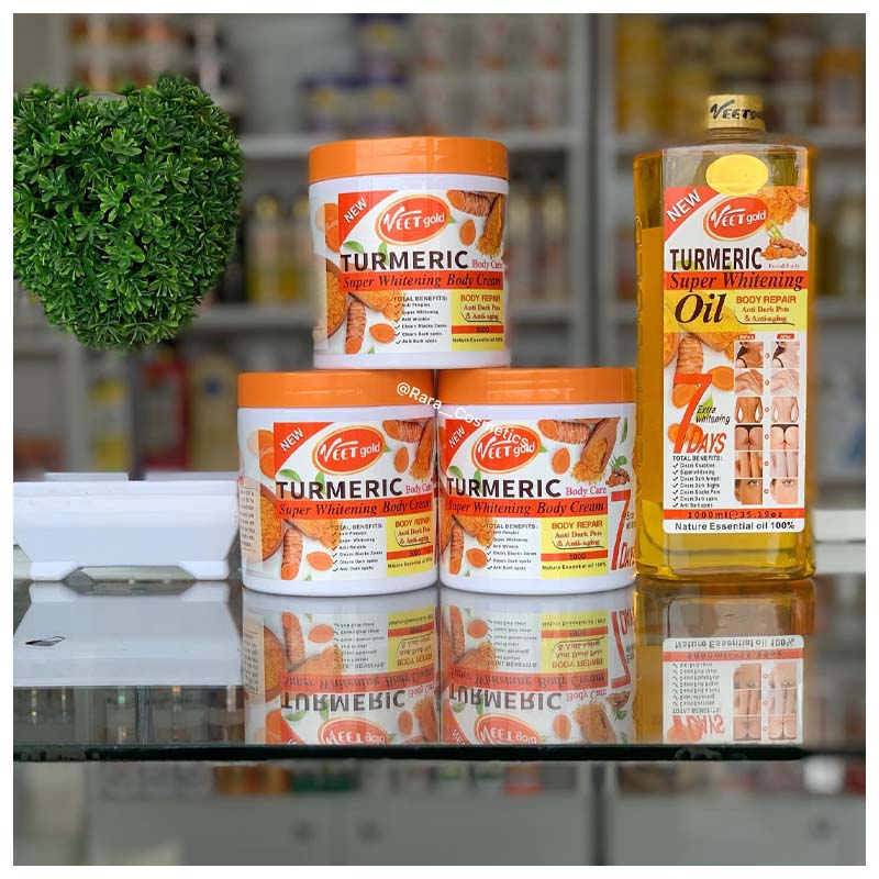 4 Pack VeetGold Skin Care Set - ( 3 Cream + 1 Oil) Anti-aging Tumeric Super Whitening Body Cream-body Repair,Remove Dead Skin Cell And Anti Darkspots Tender and Gentle Formula Body Cream