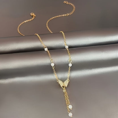 New trendy pearl necklace for women, niche cold style necklace, high-end light luxury zircon butterfly clavicle necklace