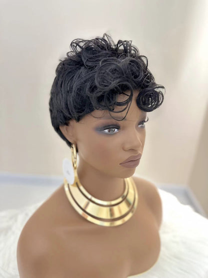 Synthetic Short Curly Wigs - 6 Inch 1B Black | Natural Look(African Women, Quick Install, Birthday Gift)
