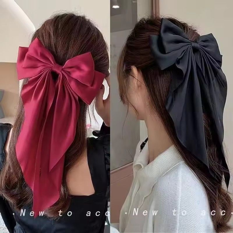 Elegant Large Bow Ribbon Hair Clip For Women Girl Sweet Headbands Soft Satin Hairpin Hairgrip Fashion Hair Accessories Solid Color Ponytail Clip