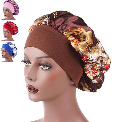 Satin Sleeping Bonnet Headscarf Hat Headwraps Women Curly Springy Hair Wrap Silk Shower Cap Head Scarf Headwear Night Sleep Hat Adjust Head Cover Styling Accessories Soft Elastic Band Wide-Brimmed