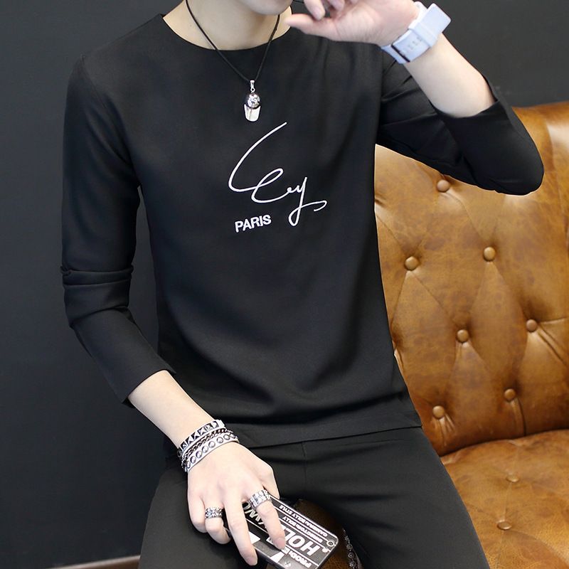 2PC Size M -2XL white+black men's short sleeve clothing boys casual round neck T-shirt youth tops students half sleeve slim clothes