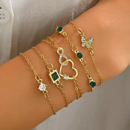 5PCS Women's Gold Bracelet 14K Gold Plated Exquisite Layered Chain Bracelet Adjustable Cute Bracelet Set Used For Daily Wear Or Exquisite Gifts