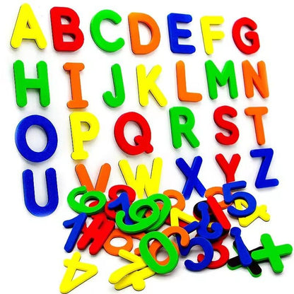 26-79pcs Magnetic Educational Stickers Magnetic Letters Numbers Alphabet ABC 123 Fridge Magnets Plastic Educational Preschool Learning Toy Set Uppercase Lowercase Math