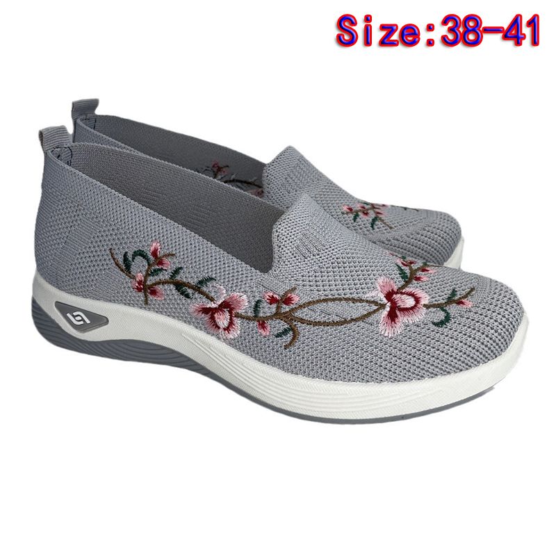 Size 38-41 Women's gray shoes mother walking shoes students sneakers embroidered gym girls travel shoes ladies mesh sport casual fashion running shoes grey