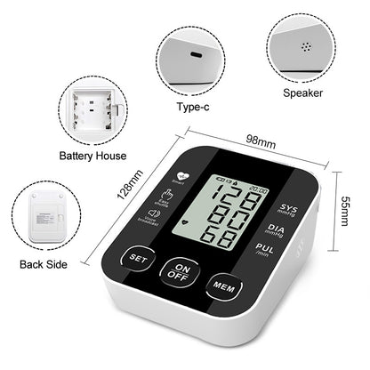 Blood Pressure Monitor Medically Accurate Upper Arm Cuff Digital Health Monitors Voice Broadcast Health Care Medical Equipment Measurement Tool LCD Digital Tonometer Sphygmomanometer