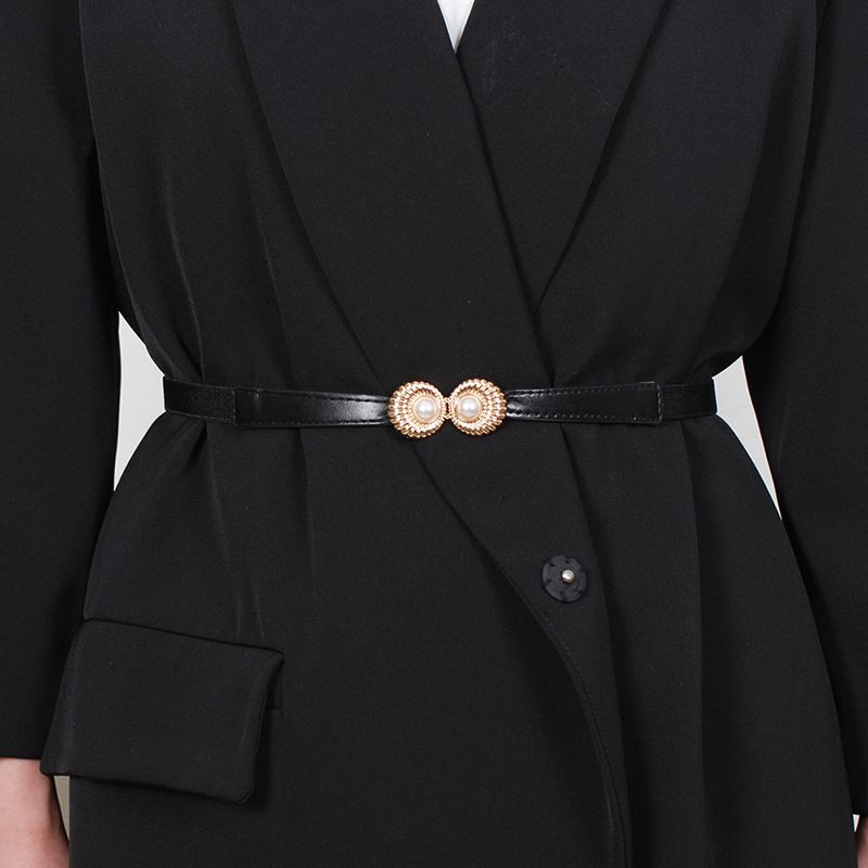 2pcs Pearl Buckle Belt New style women's belts women's elastic belts fashionable elastic pearl button coat dress versatile accessories