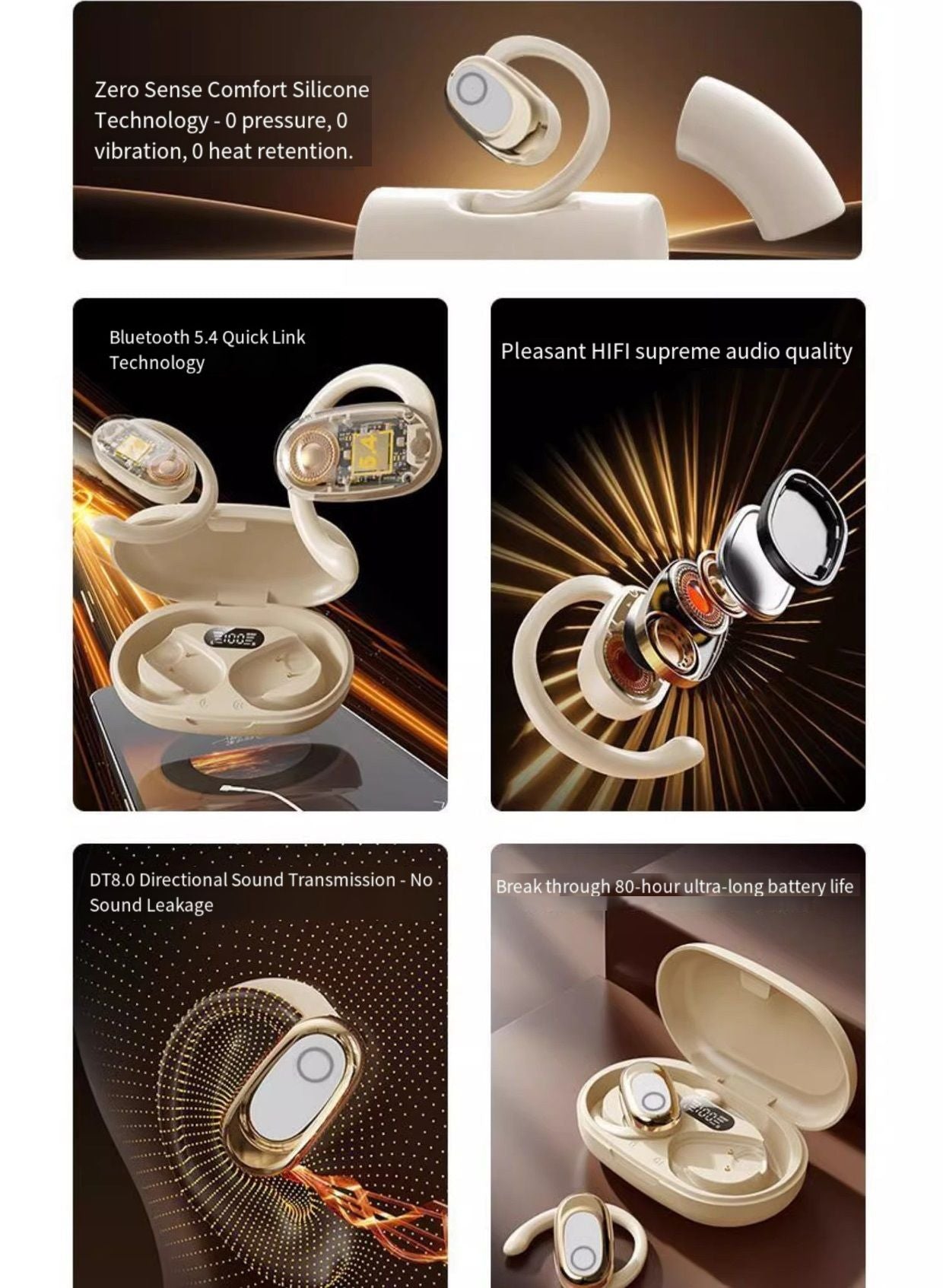 Wireless Bluetooth Earbuds Berlin Voice Ear Hanging OWS Adjustable Non In Ear Noise Reduction Earphones TWS Rotating 130 ° Unisex 360 ° Innovative Fit For All Smartphones