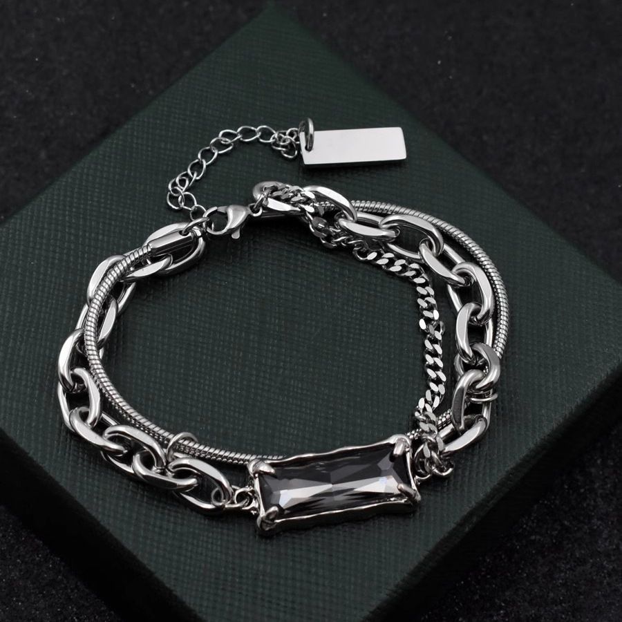 Bracelet for men, trendy Instagram, cool style, niche design, women, light luxury, personality, dark high-end, gray diamond couple, titanium steel bracelet
