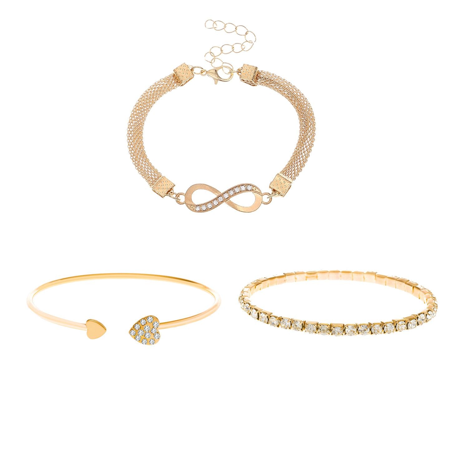 One bag of 3 bracelets New Women's Love Opening Bracelet Personalized Design Creative Retro Simple Lucky 8-Character Bracelet Three Piece Set