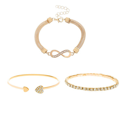 One bag of 3 bracelets New Women's Love Opening Bracelet Personalized Design Creative Retro Simple Lucky 8-Character Bracelet Three Piece Set