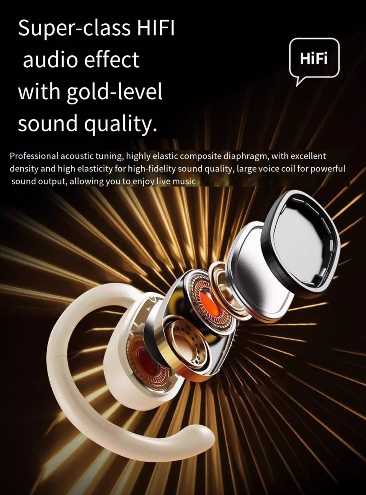 Wireless Bluetooth Earbuds Berlin Voice Ear Hanging OWS Adjustable Non In Ear Noise Reduction Earphones TWS Rotating 130 ° Unisex 360 ° Innovative Fit For All Smartphones