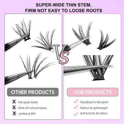 DIY Sectional 30D+40D False Eyelashes 12 rows with large capacity glue tweezers set eyelashes combination 30D+40D+ Pink double-head glue + pink tweezers