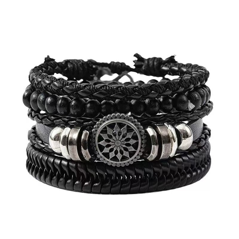 5PCS Men's Watch Set Men's Watch And 4PCS Bracelet Calendar Sports Business Quartz Steel Strip Watch Men's Sports Watch Men's Wrist Watch Three Eyelid Strap Watch Bracelet Set For Daily Wear