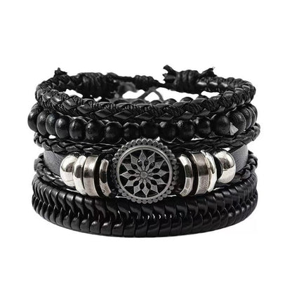 5PCS Men's Watch Set Men's Watch And 4PCS Bracelet Calendar Sports Business Quartz Steel Strip Watch Men's Sports Watch Men's Wrist Watch Three Eyelid Strap Watch Bracelet Set For Daily Wear