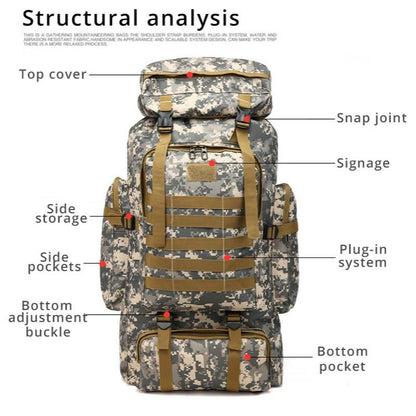 Travel Large Capacity Camo Mountaineering Multi-Functional Camping Hiking Sports Backpack