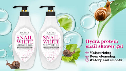 2 Packs Roushun Snail White Shower Gel -1380ml X 2 Body Fast Whitenng Shower Gel Deeply Cleanses Rich and Creamy blend Softer Skin After Wash Roushun Snail White Shower Gel 1380ml X 2